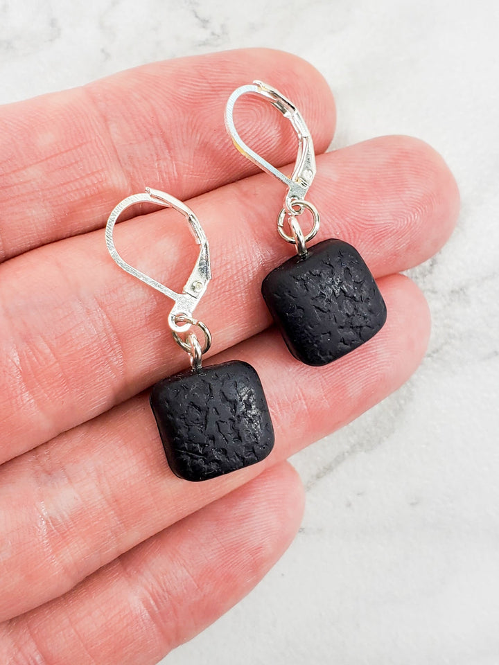 Small Square Dangle Earring - Black-Earrings-PME07 Black-Black-Tiry Originals, LLC