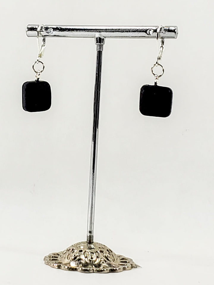 Small Square Dangle Earring - Black-Earrings-PME07 Black-Black-Tiry Originals, LLC