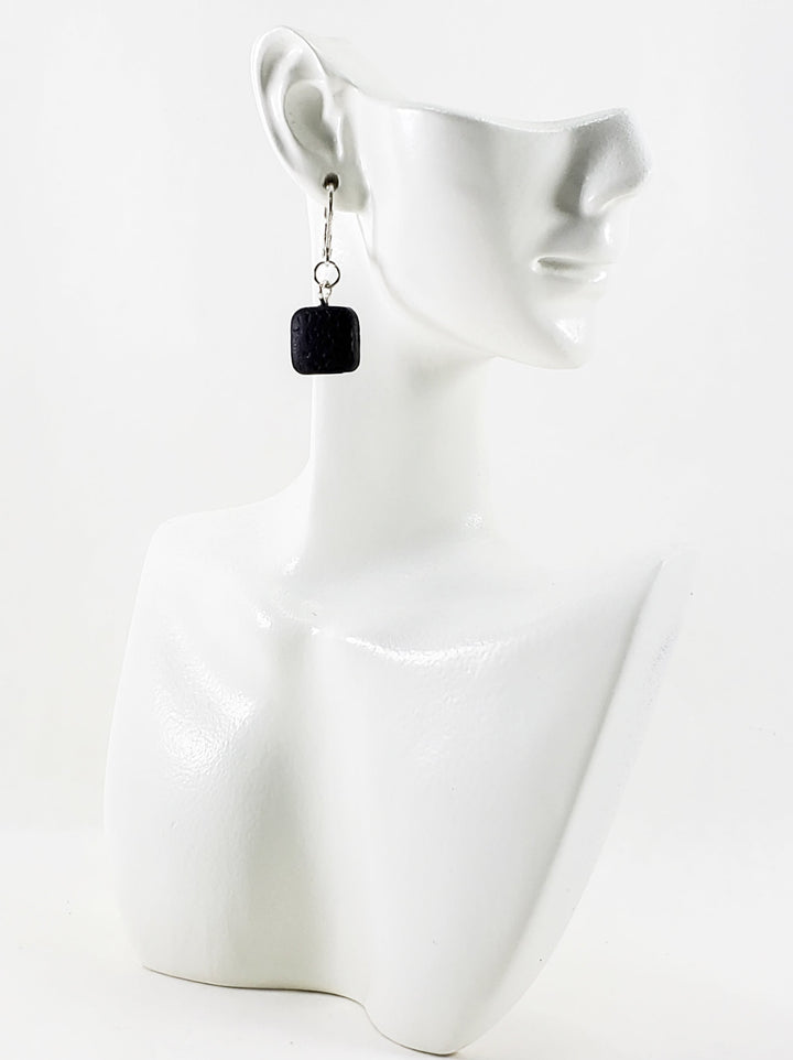 Small Square Dangle Earring - Black-Earrings-PME07 Black-Black-Tiry Originals, LLC