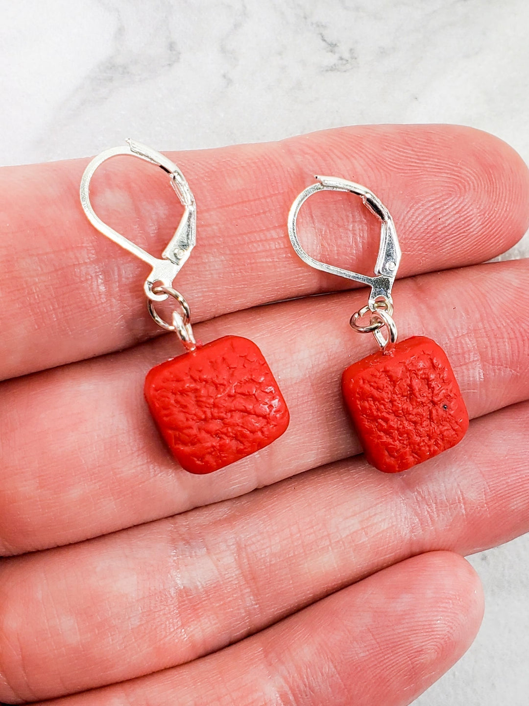 Small Square Dangle Earring - Scarlett Red-Earrings-PME07 red-Red-Tiry Originals, LLC