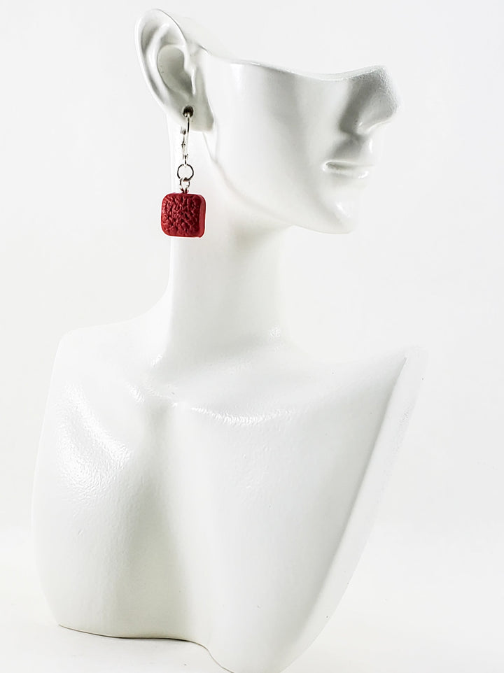 Small Square Dangle Earring - Scarlett Red-Earrings-Tiry Originals, LLC