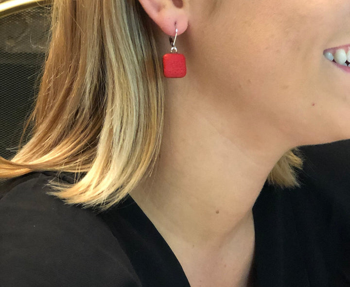 Small Square Dangle Earring - Scarlett Red-Earrings-Tiry Originals, LLC