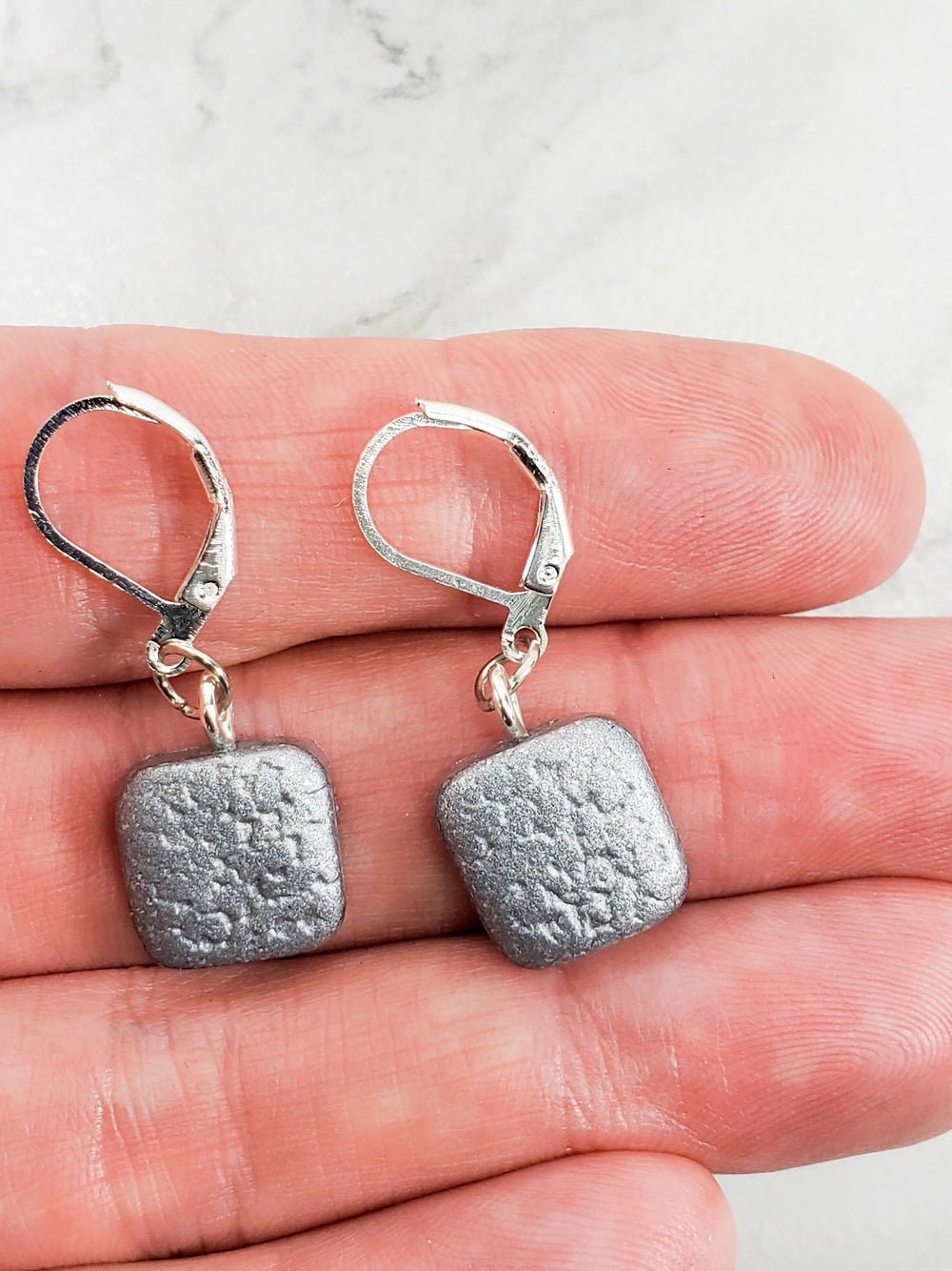Small Square Dangle Earring - Silver-Earrings-Tiry Originals, LLC