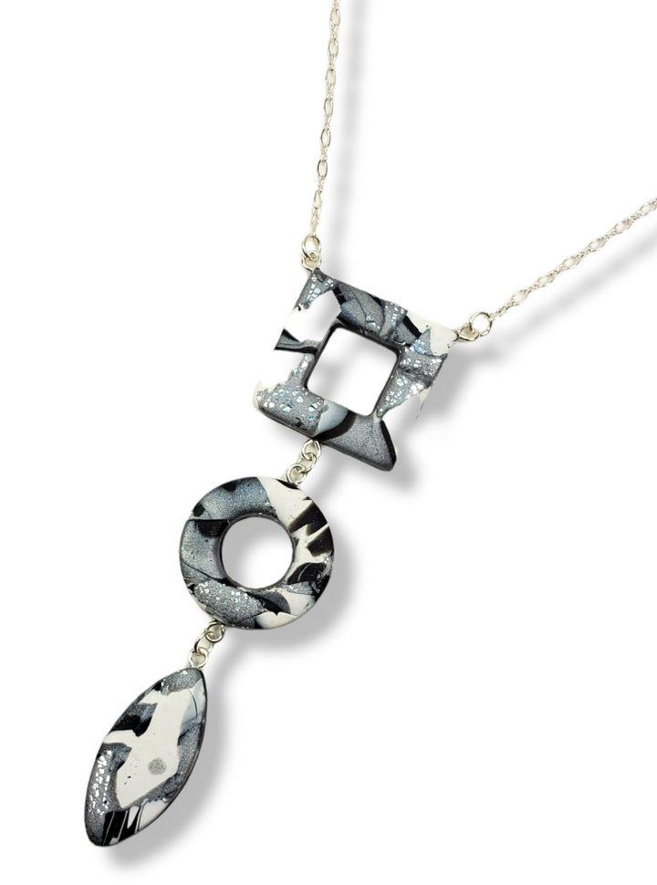 Square Circle Diamond Necklace - Calacatta-Necklace-PMN30 #2-Option #2-Tiry Originals, LLC