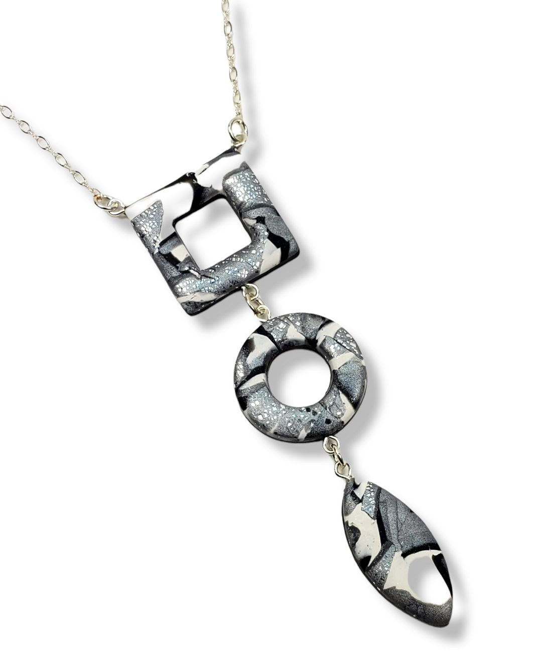 Square Circle Diamond Necklace - Calacatta-Necklace--Tiry Originals, LLC