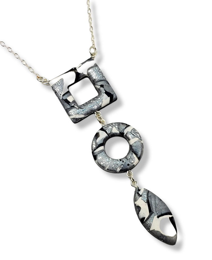 Square Circle Diamond Necklace - Calacatta-Necklace-Tiry Originals, LLC