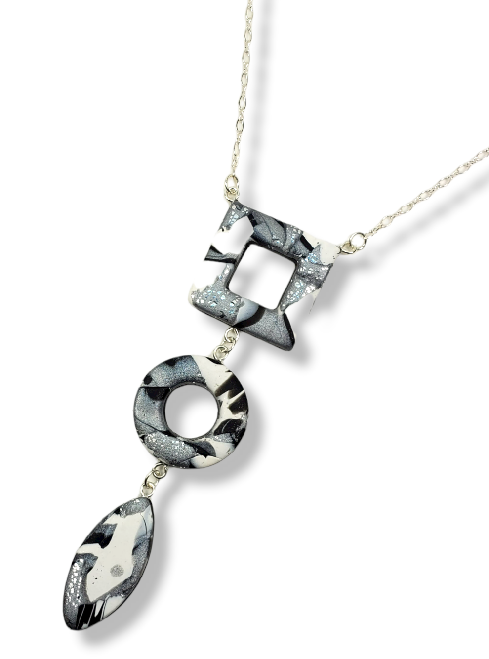 Square Circle Diamond Necklace - Calacatta-Necklace-Tiry Originals, LLC