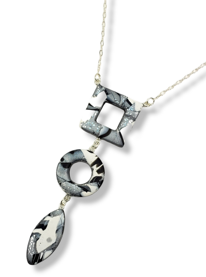 Square Circle Diamond Necklace - Calacatta-Necklace-Tiry Originals, LLC