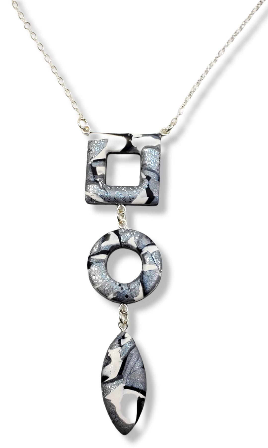 Square Circle Diamond Necklace - Calacatta-Necklace-Tiry Originals, LLC
