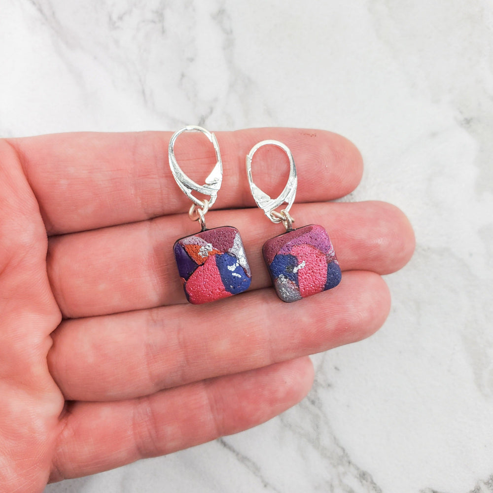 Square Dangle Earring - Marbled - Viva Magenta-Earrings-Tiry Originals, LLC