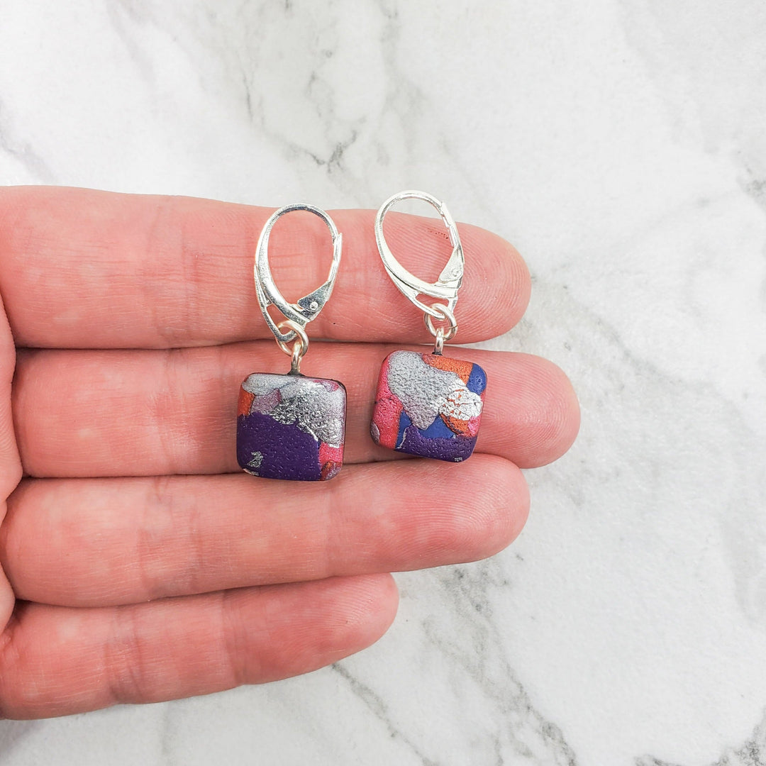 Square Dangle Earring - Marbled - Viva Magenta-Earrings-Tiry Originals, LLC