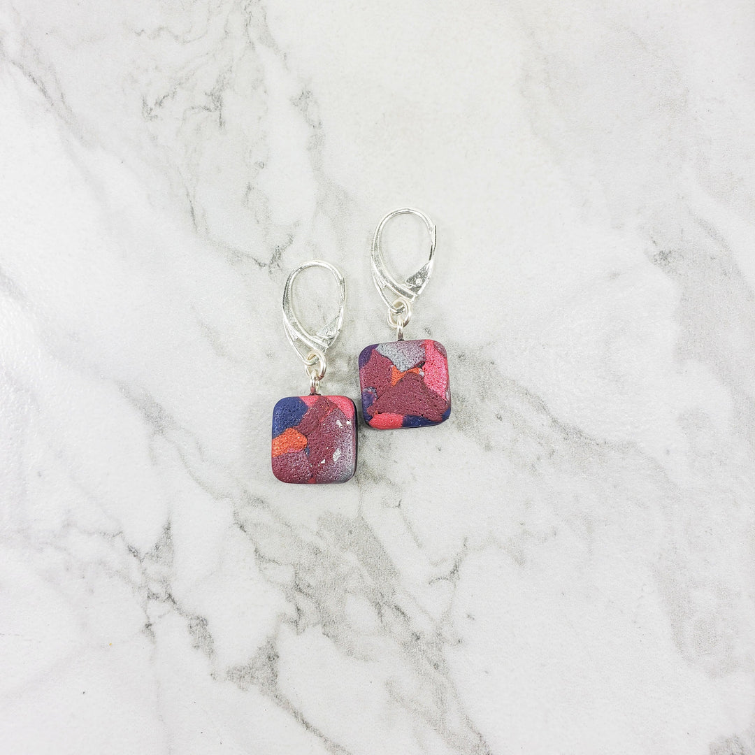 Square Dangle Earring - Marbled - Viva Magenta-Earrings-Tiry Originals, LLC
