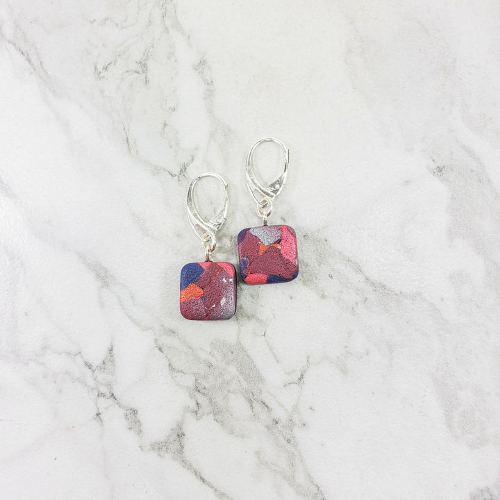 Square Dangle Earring - Marbled - Viva Magenta-Earrings-Tiry Originals, LLC