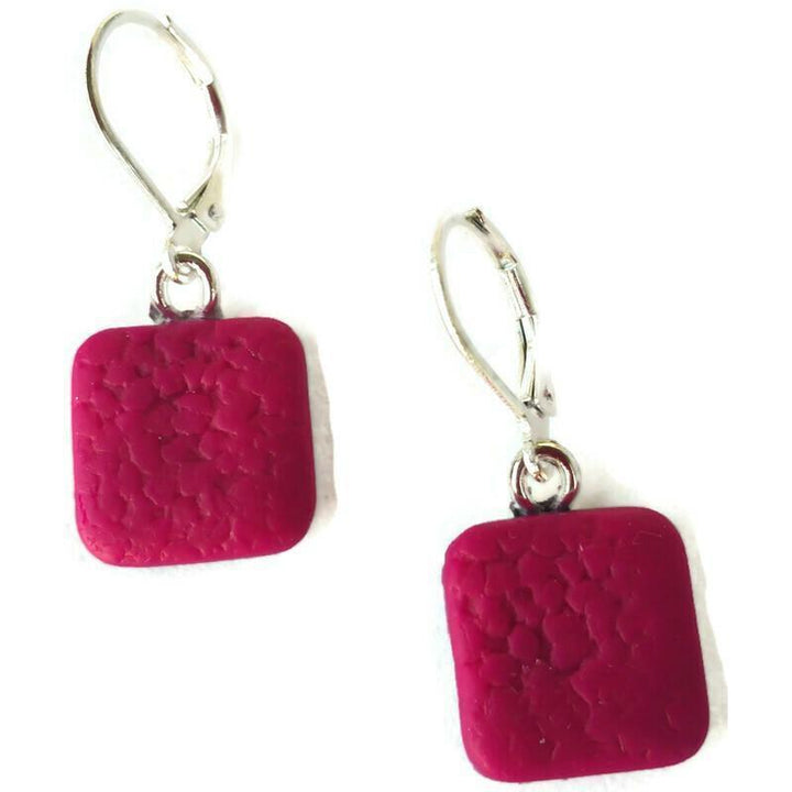 Square Dangle Earring -Solid Colors-Earrings-PME06 Fuchsia-Fuchsia-Tiry Originals, LLC