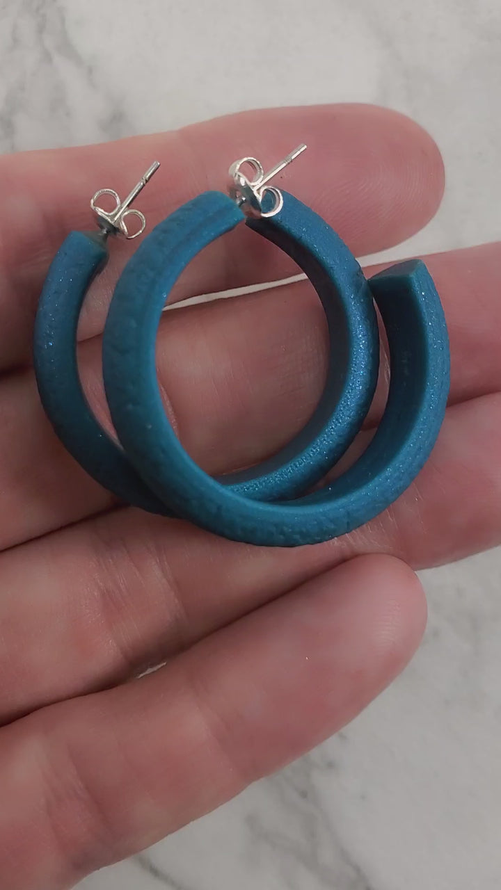 Hammered Hoop Earrings Medium - Solid Color - Turquoise Waters