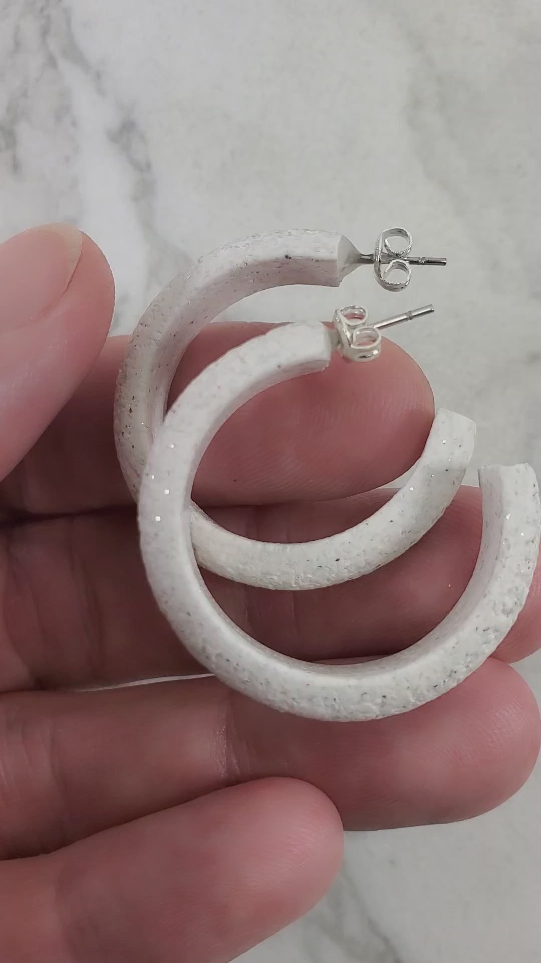 Hoop Earrings Medium - Sparkly White