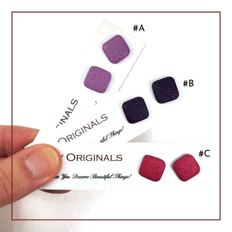 12mm Square Stud Post Earrings - Solid Colors-Earrings-Tiry Originals, LLC